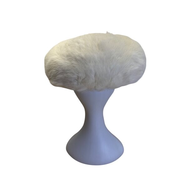 Vintage White Rabbit Fur Womens Beret Hat - Picture 3 of 6